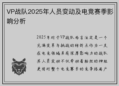 VP战队2025年人员变动及电竞赛季影响分析