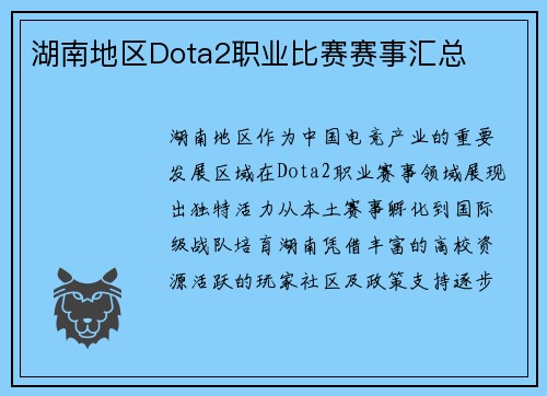 湖南地区Dota2职业比赛赛事汇总